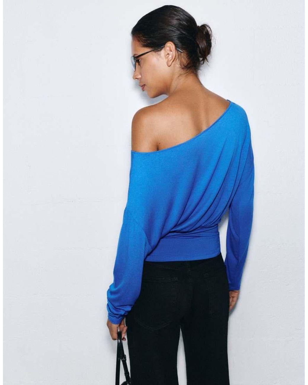 Pull&Bear Blue Boat Neck Top With Waistband
