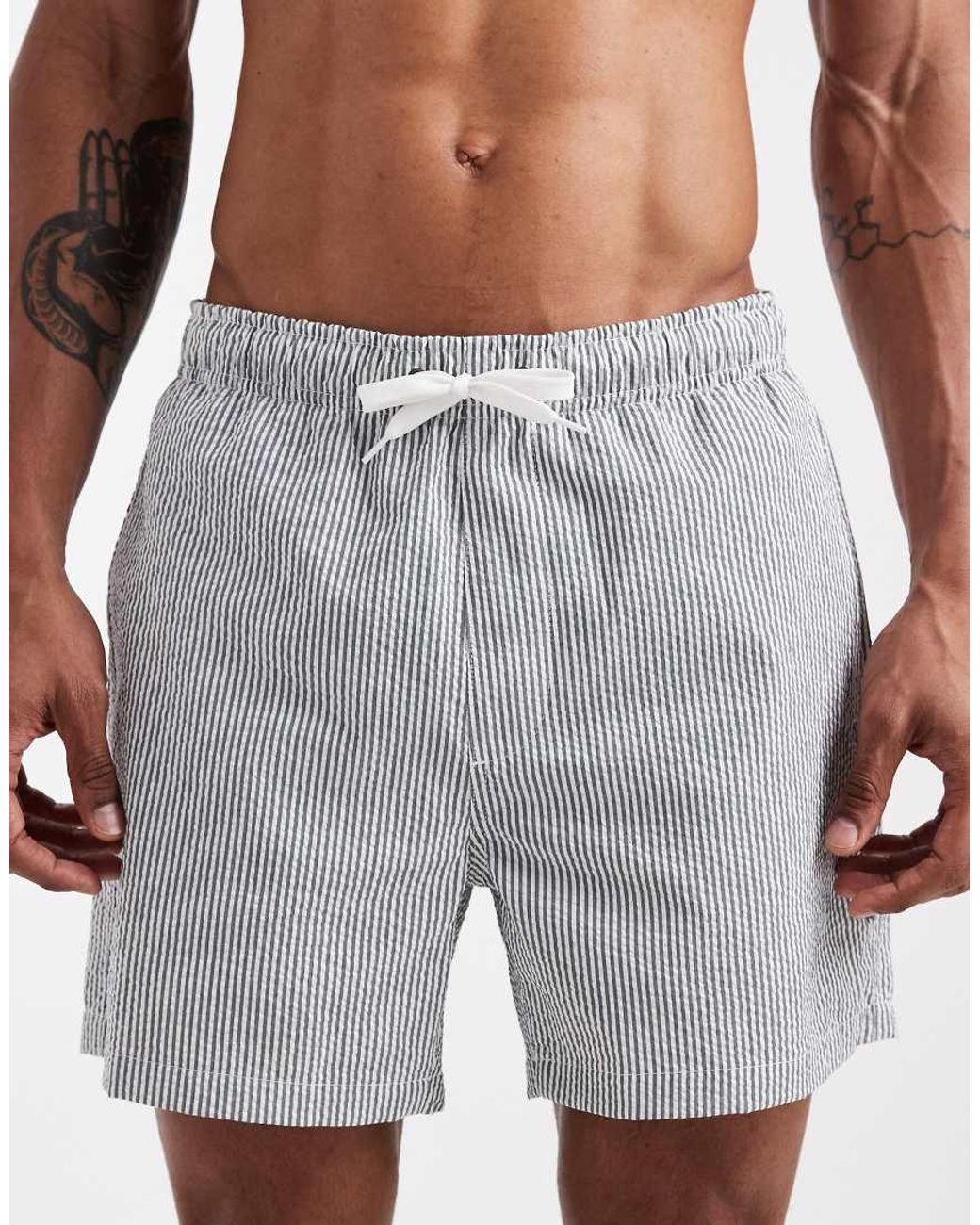 Only & Sons White Seersucker Swim Shorts for men