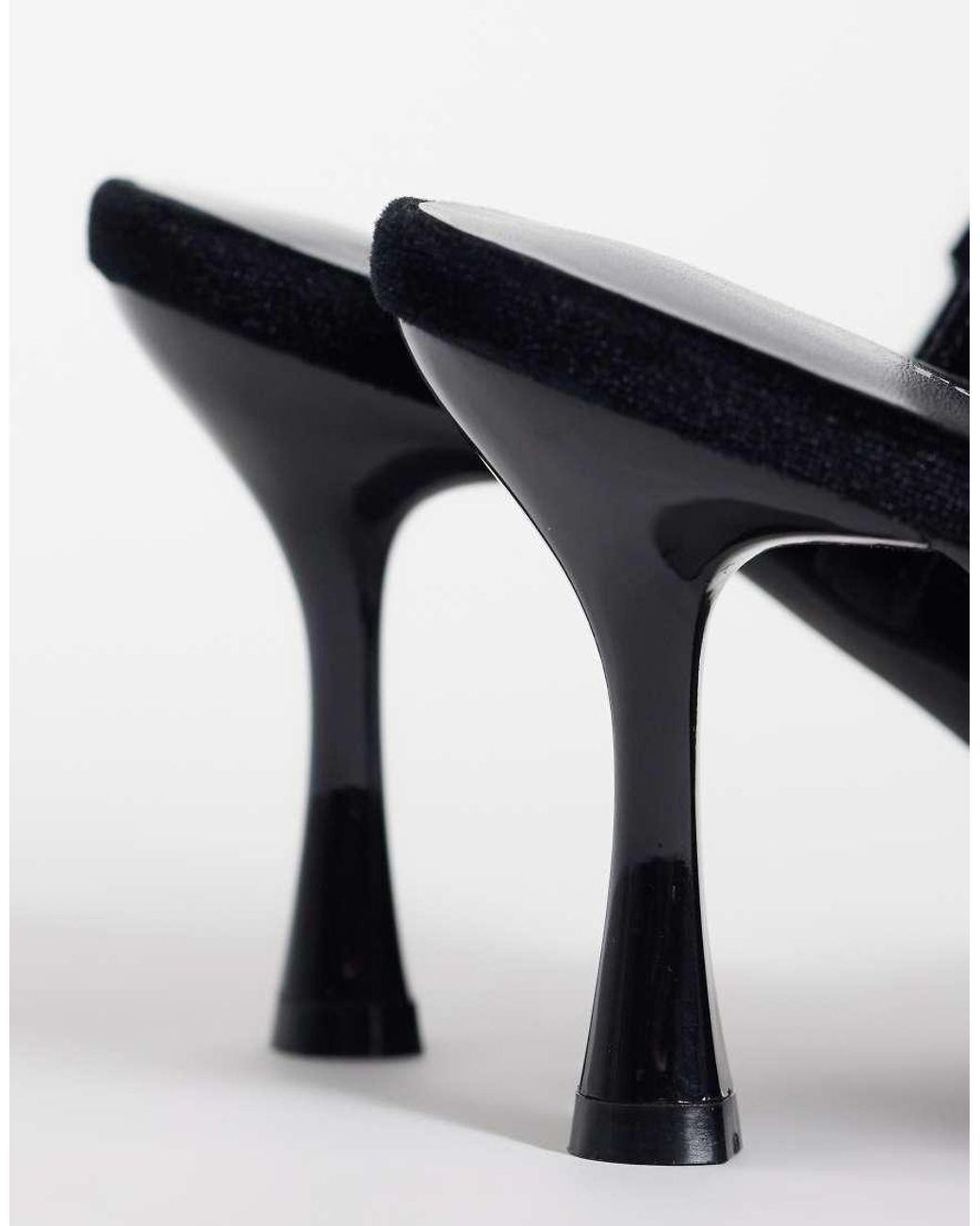 Threadbare Black Velvet Sling Back Bow Heel