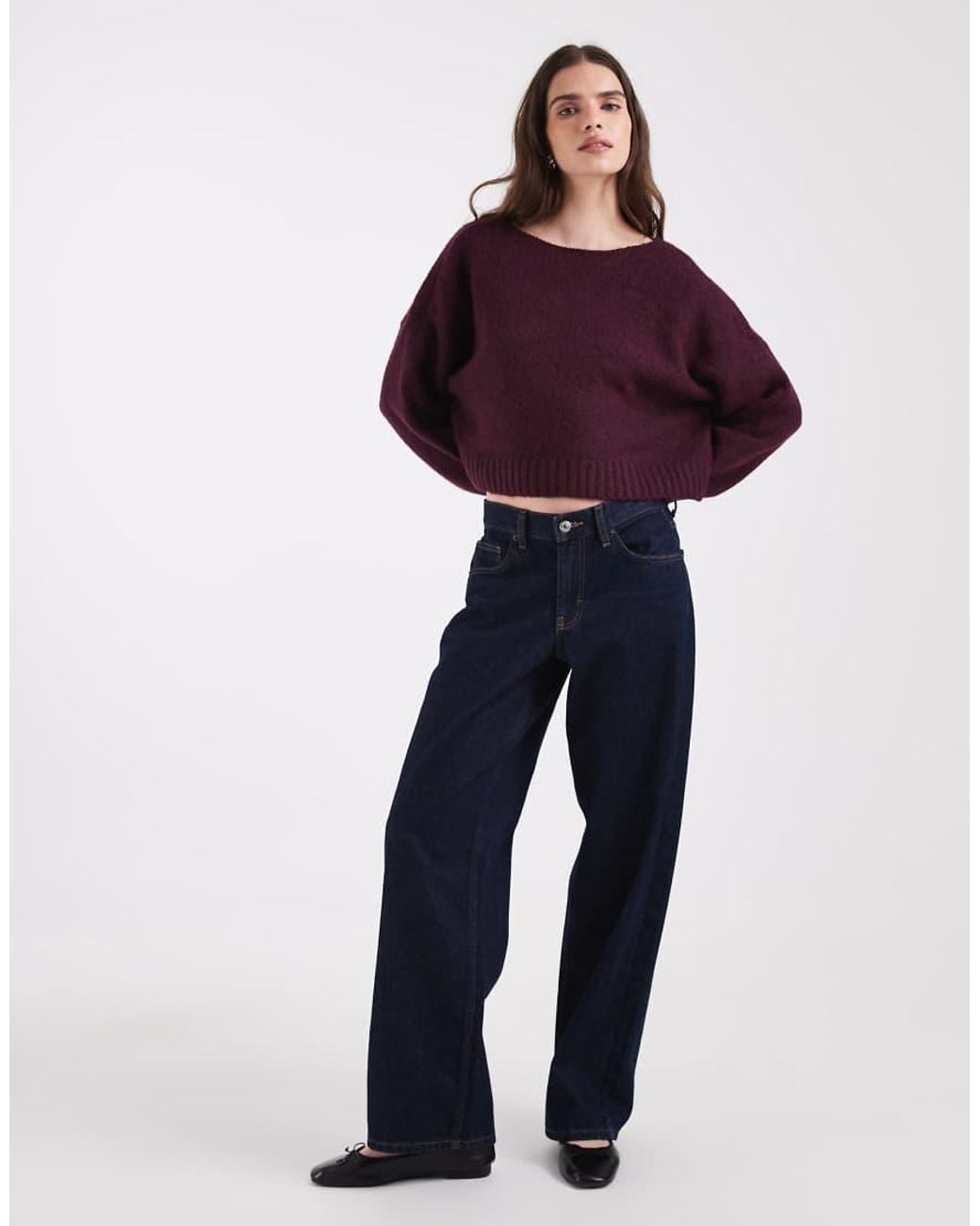 ONLY Purple Boat Neck Balloon Sleeve Knit Sweater