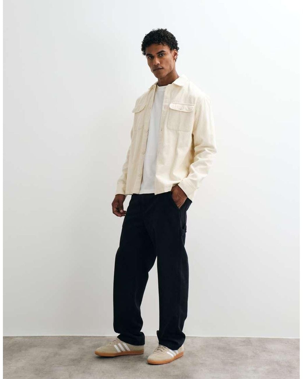 Jack & Jones White Double Pocket Cord Overshirt for men