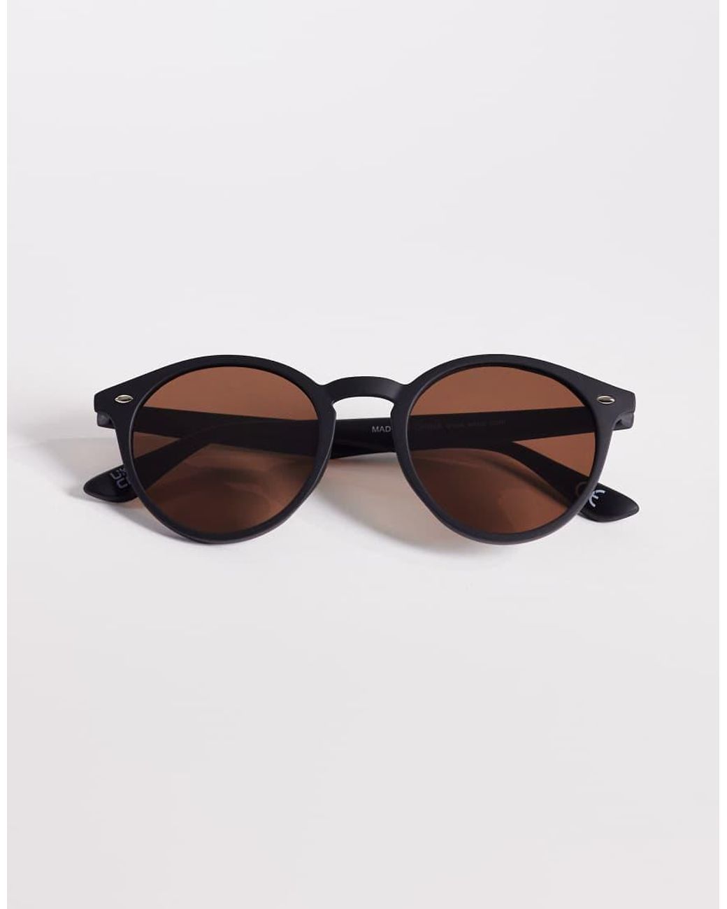 Occhiali Da Sole Rotondi Con Montatura Nera Opaca E Lenti Marroni di ASOS in Black da Uomo