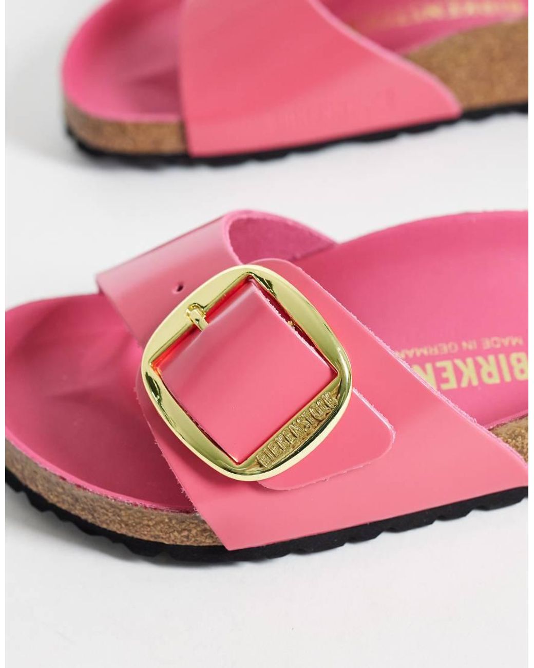 Birkenstock Pink Madrid Big Buckle Patent Leather Sandals