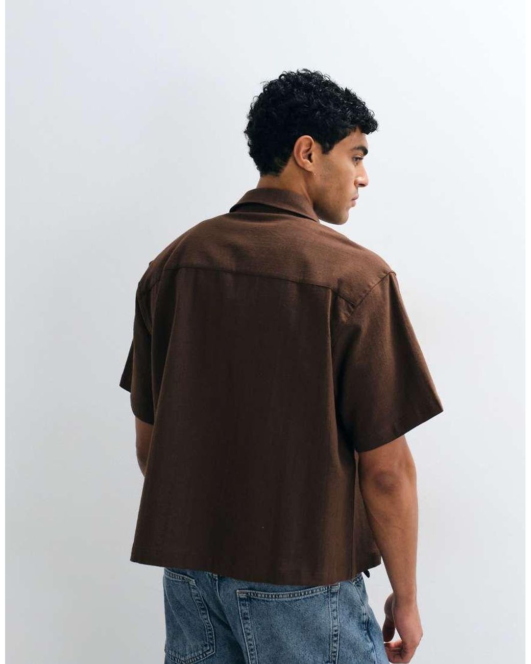 ASOS White Boxy Oversized Linen Look Shirt for men
