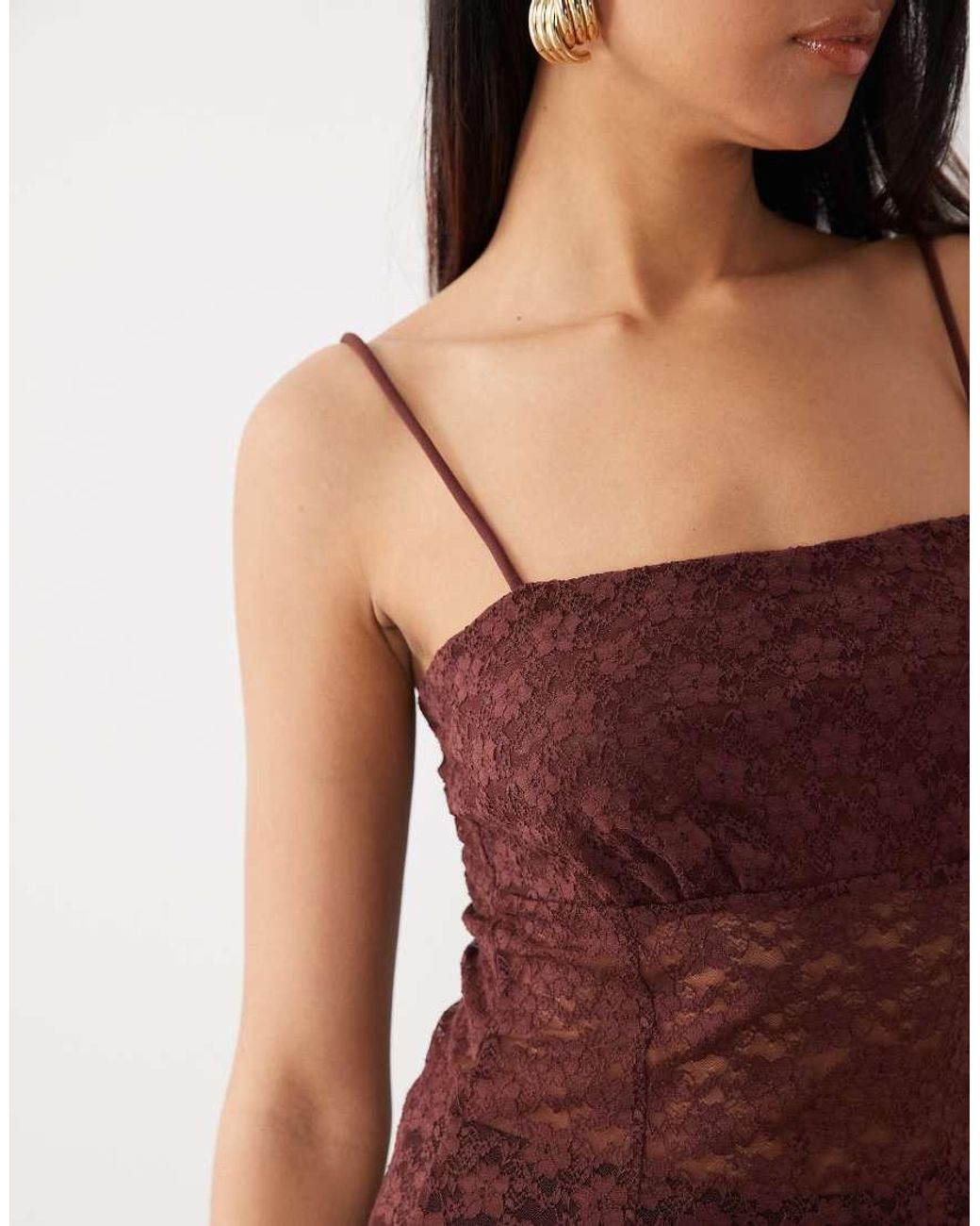 ASOS Brown Lace Square Neck Strappy Cami Top