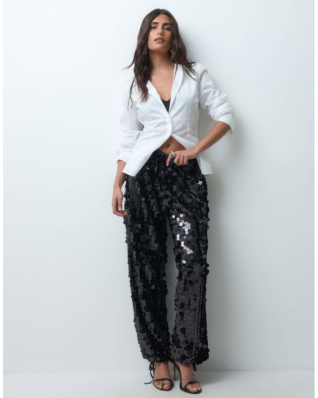 Never Fully Dressed Gray Disc Sequin Elasticated Waist Balloon Trouser
