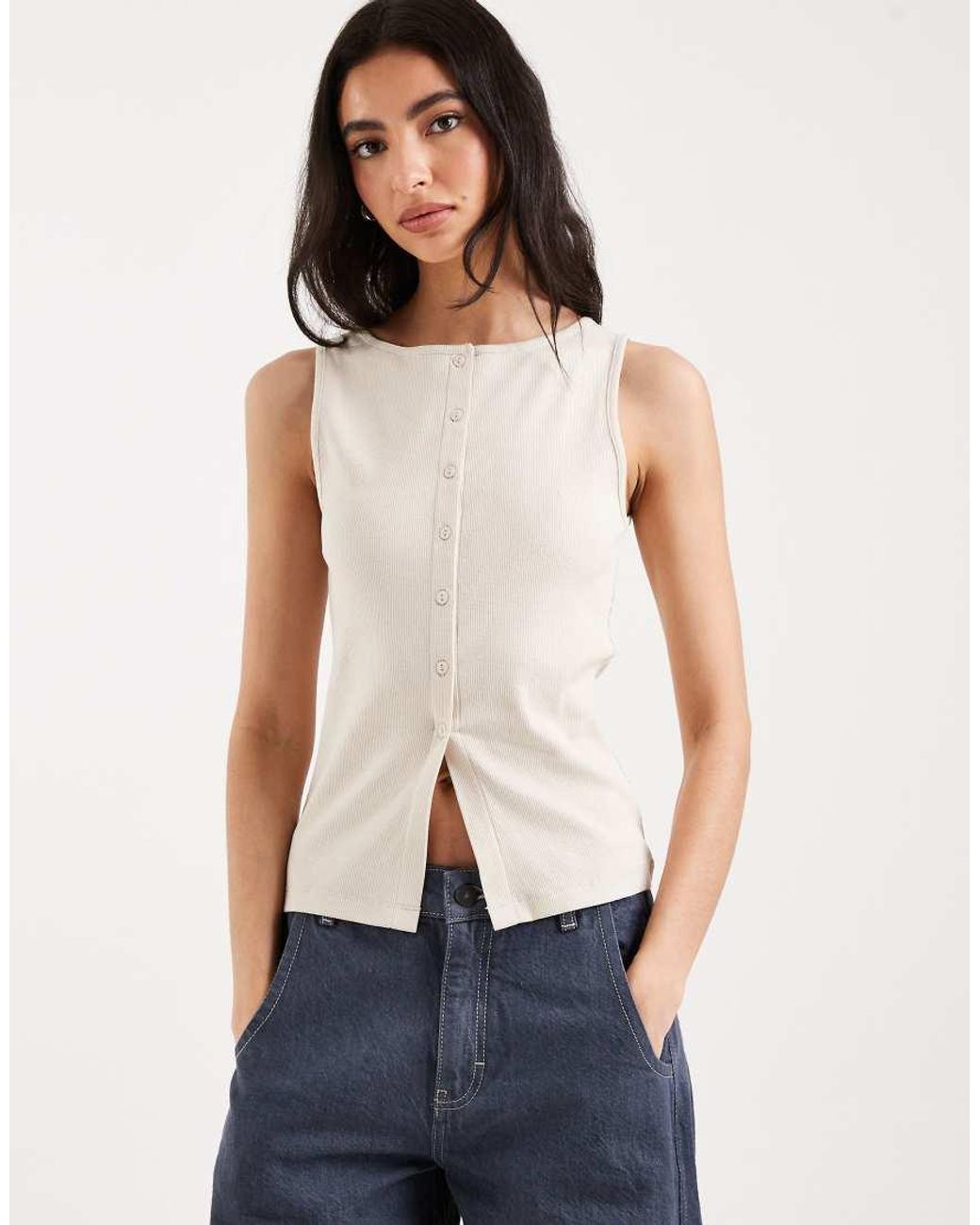 Brave Soul Blue Button Down Singlet