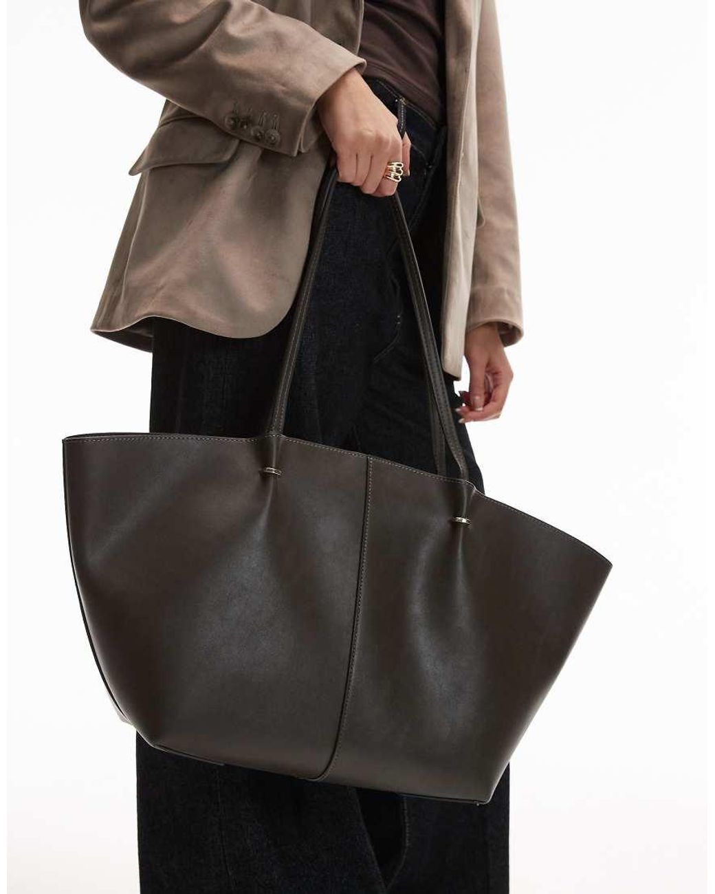 Mango Brown Tote Bag With Accents