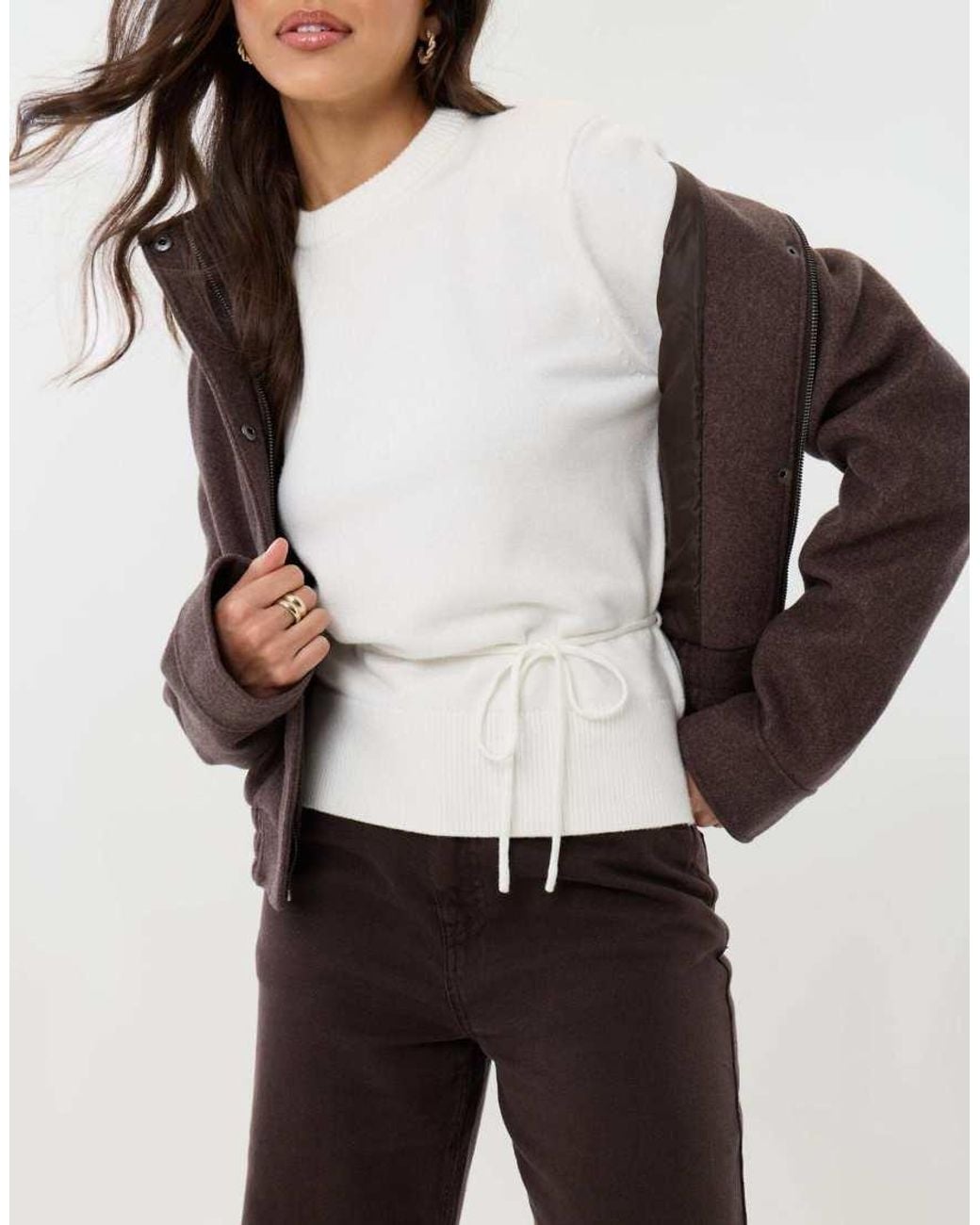 Threadbare White Tie Detail Shoulder Pad Jumper
