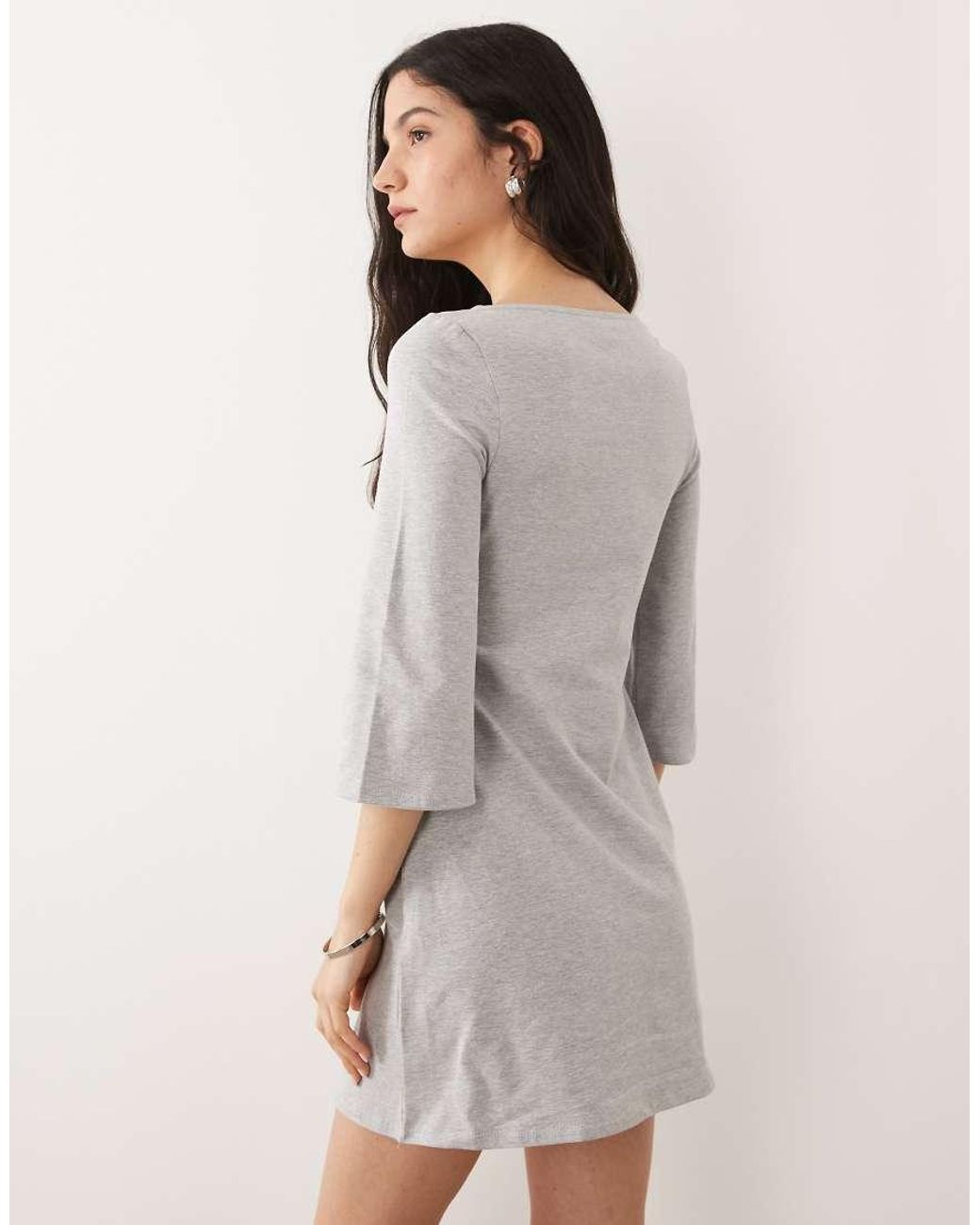 ASOS Natural 3/4 Sleeve With V Neck Mini Dress