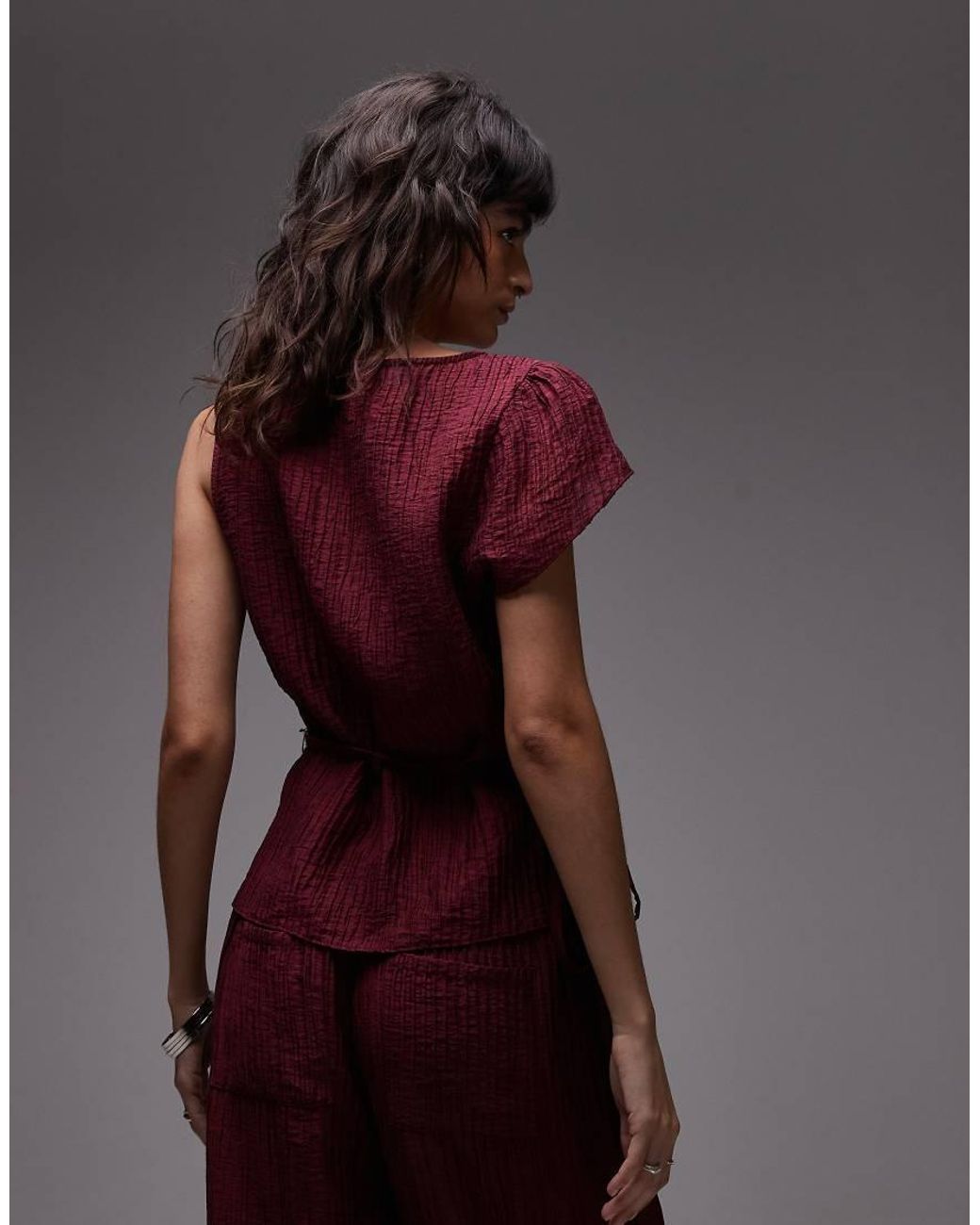 ASOS Brown Crinkle Asymmetric Tie Waist Top Co-ord