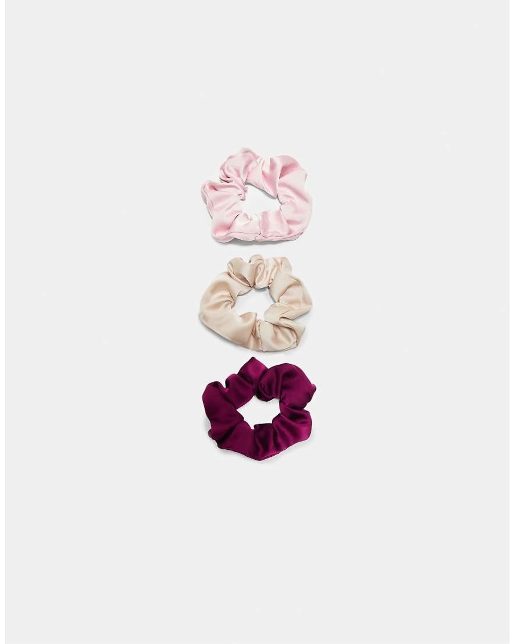 Stradivarius White Set Of 3 Satin Scrunchies