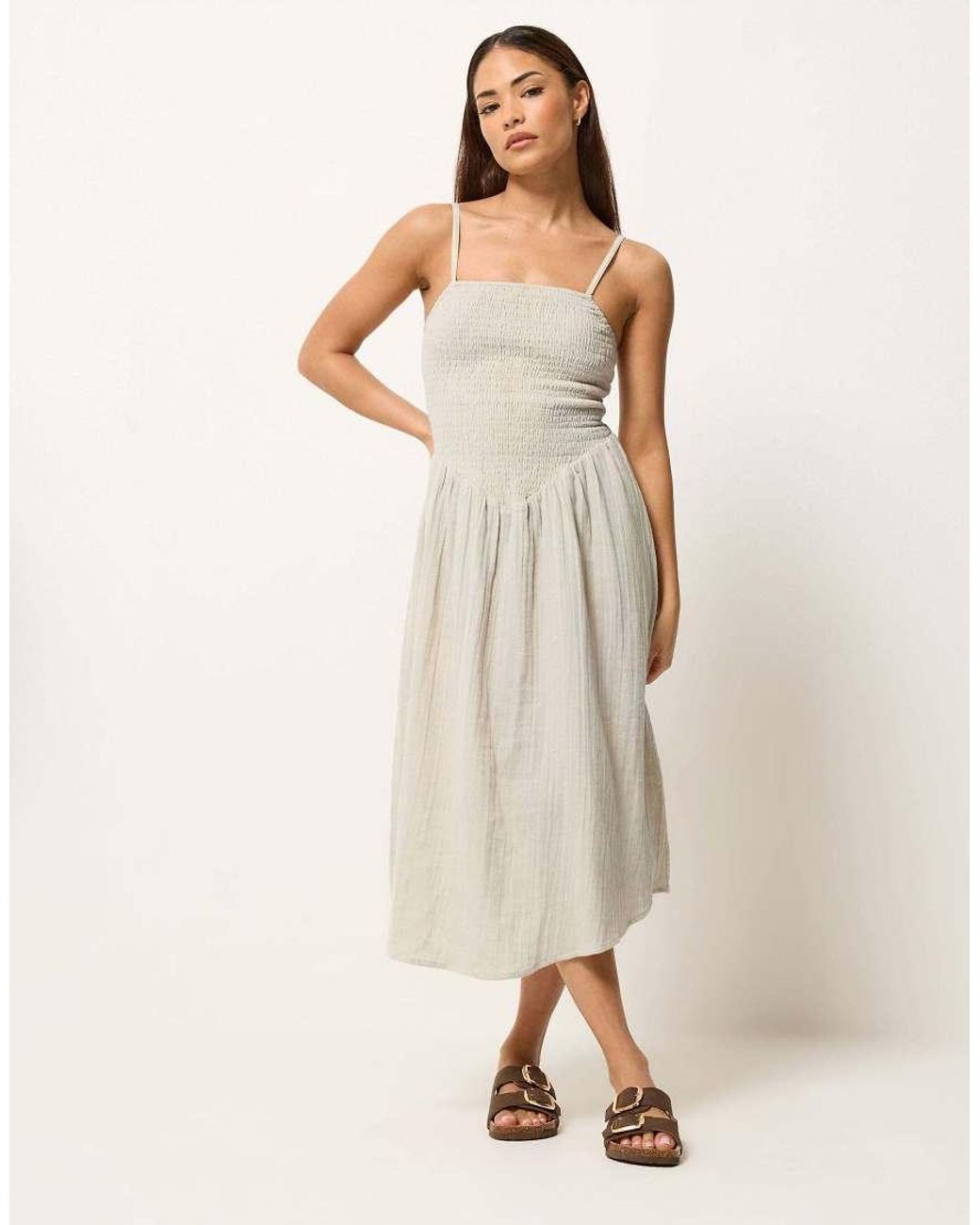 PixieGirl White Petite Cheesecloth Midi Dress