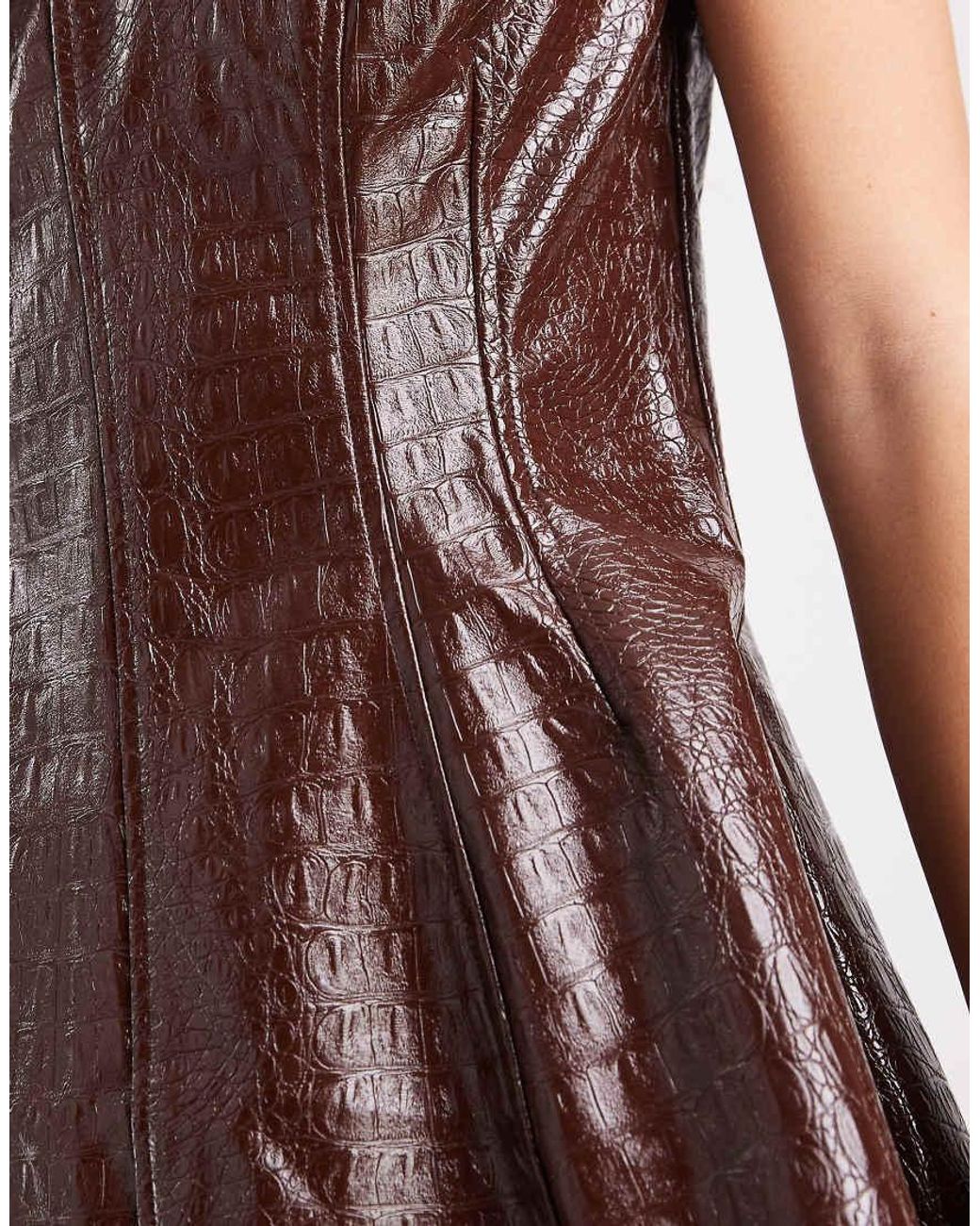Miss Selfridge Brown Faux Leather Croc Mini Dress