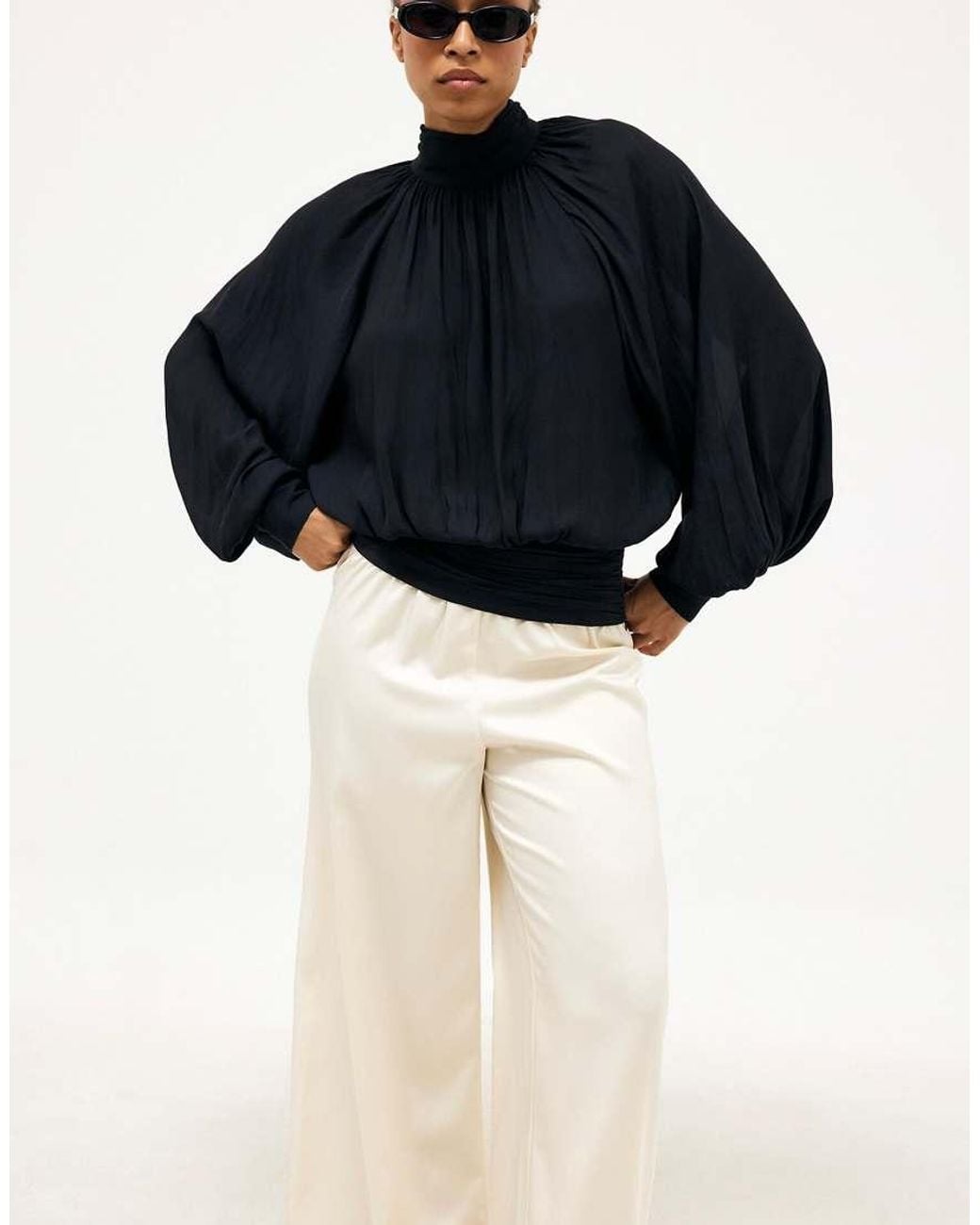 NA-KD Blue Balloon Sleeve Open Back Blouse