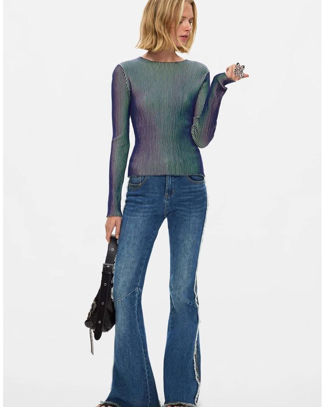 Desigual Blue Iridescent Knit Sweater