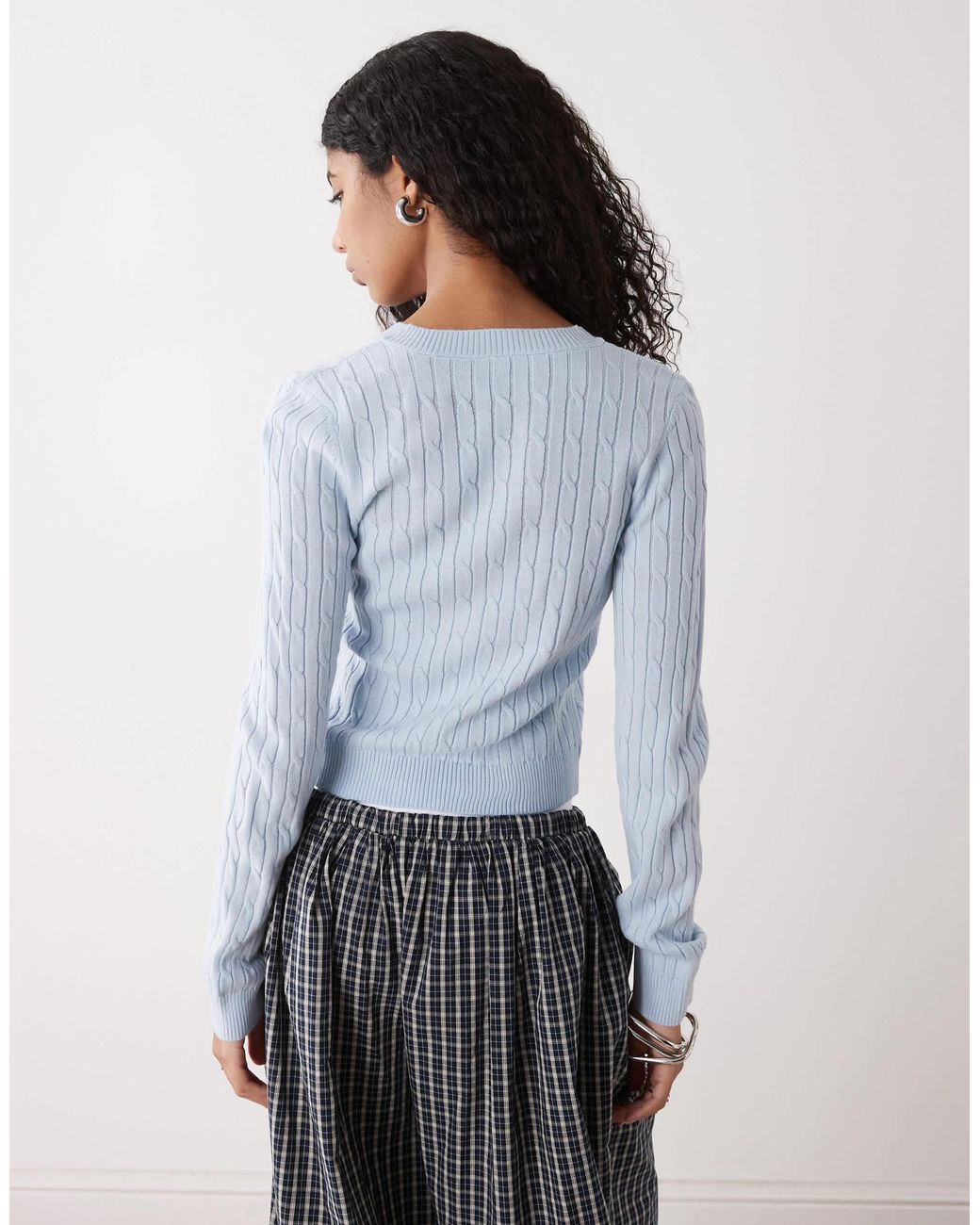 Collusion White V Neck Cable Fitted Jumper