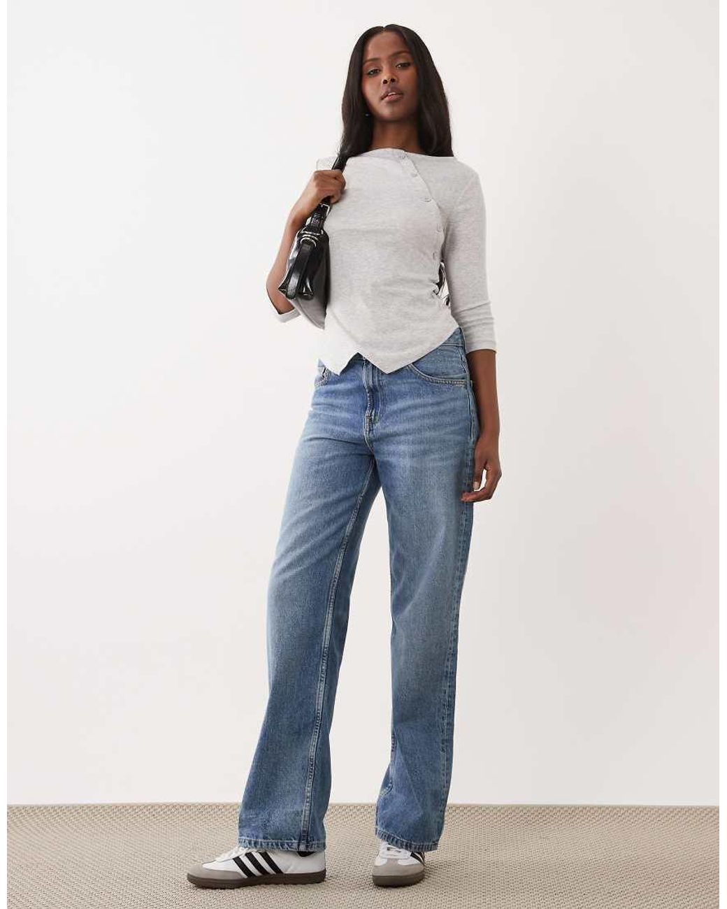 ASOS White 3/4 Sleeve Asymmetric Button Through Top