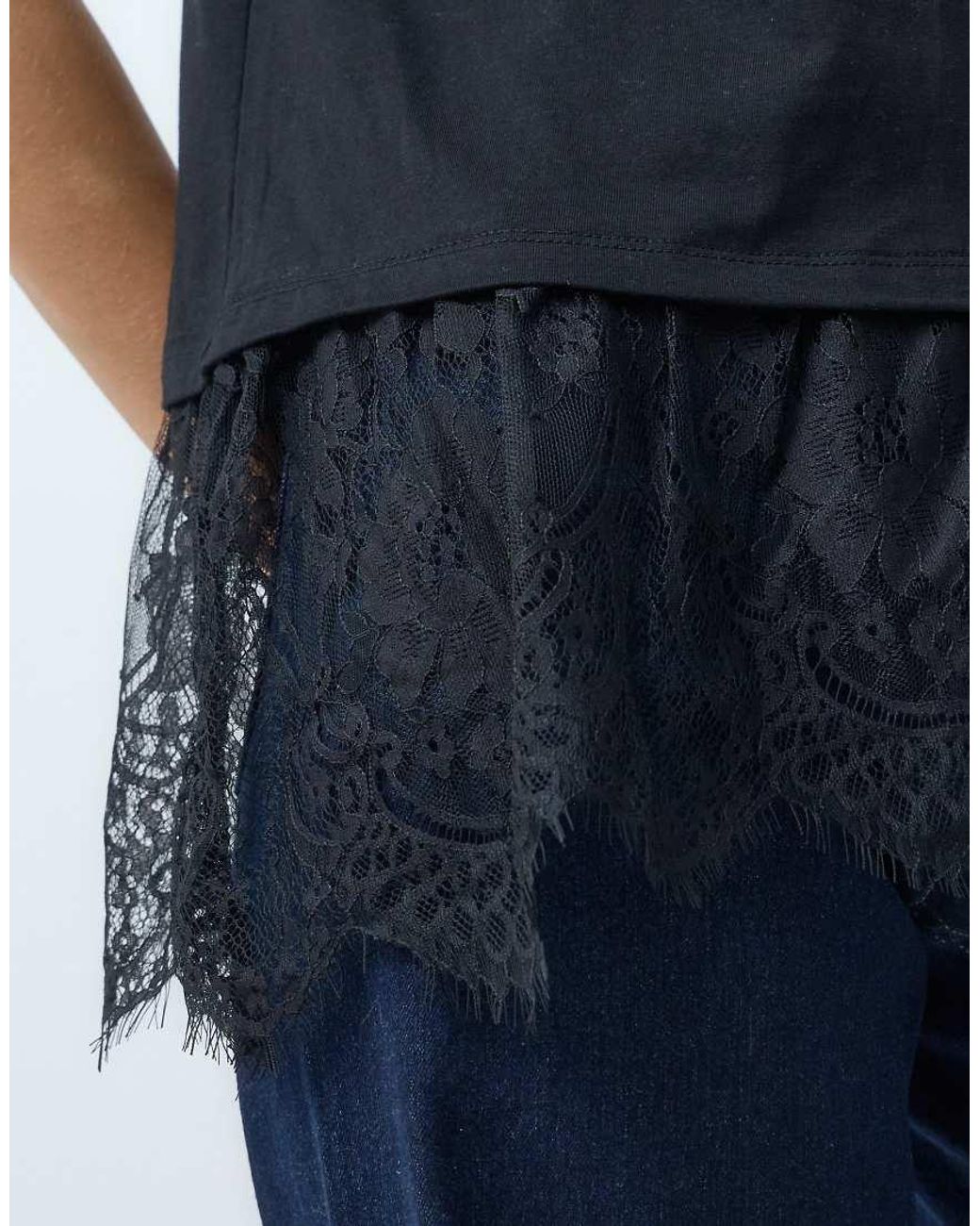 Vero Moda Blue T-Shirt With Asymmetric Lace Detail