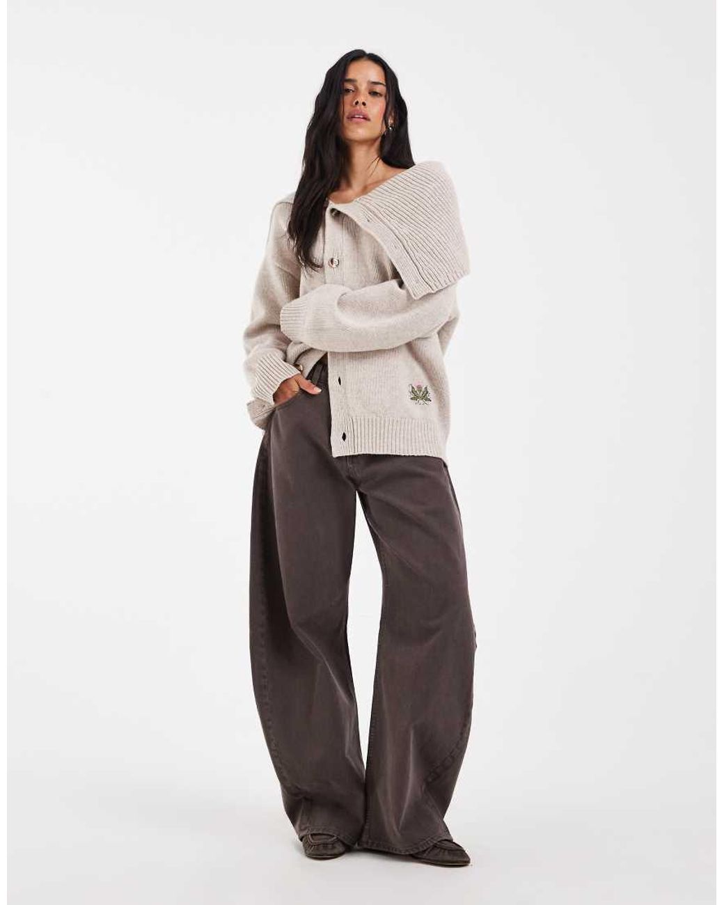 Muse Assembly Natural Oversized Collar Fiona Cardigan