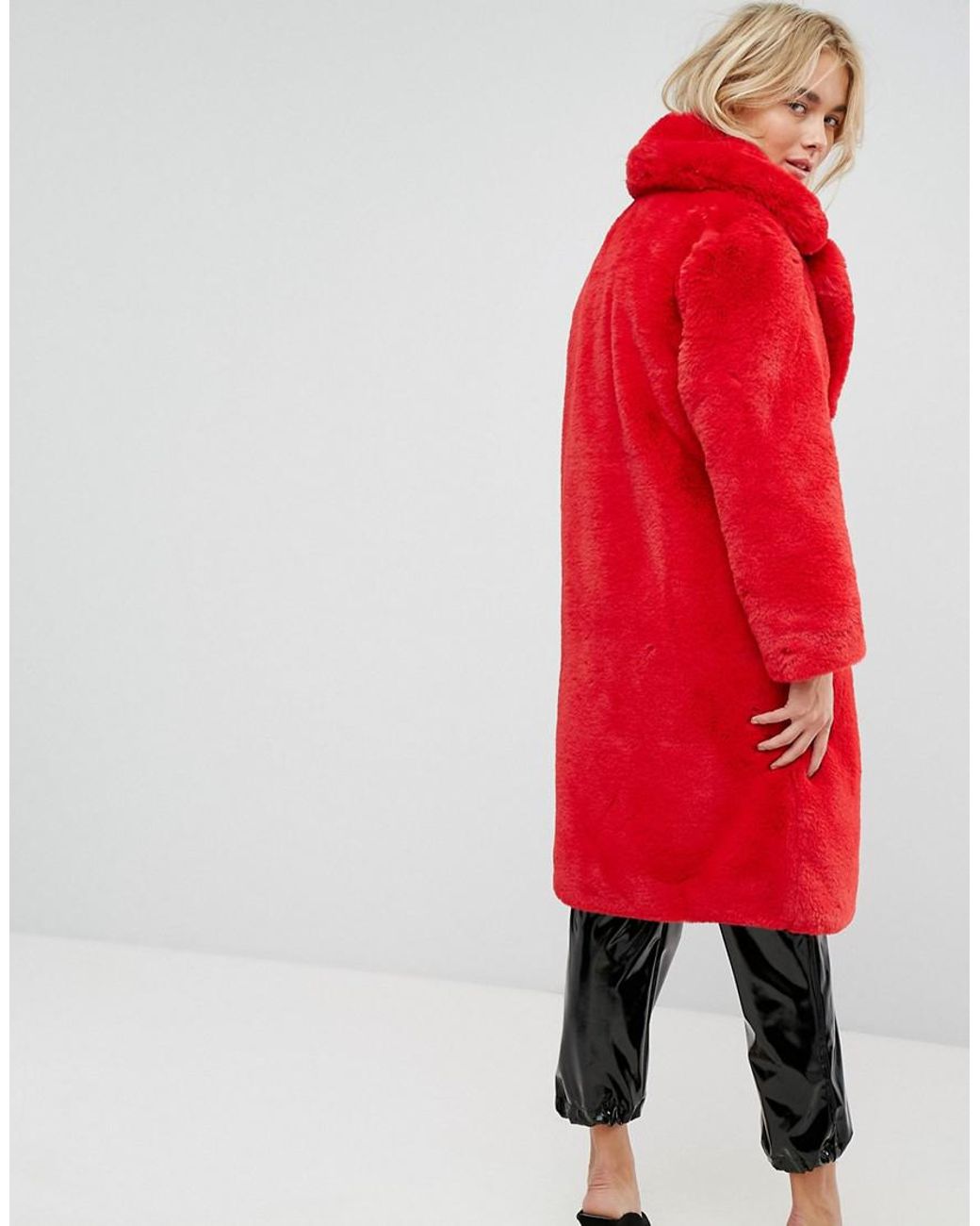 Mango red fur coat top