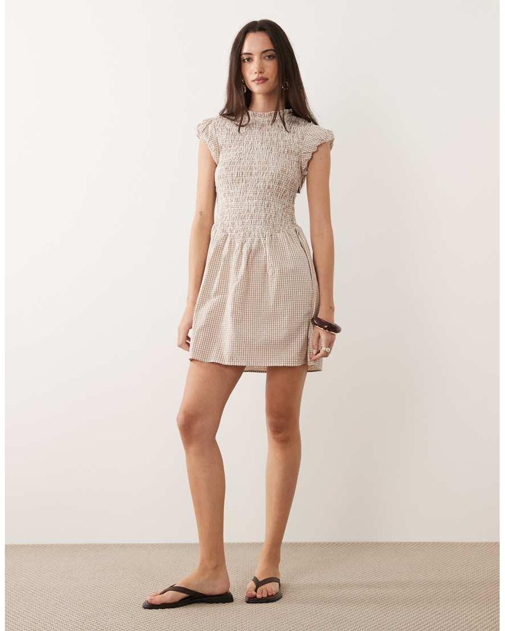Brave Soul Natural Gingham Mini Dress