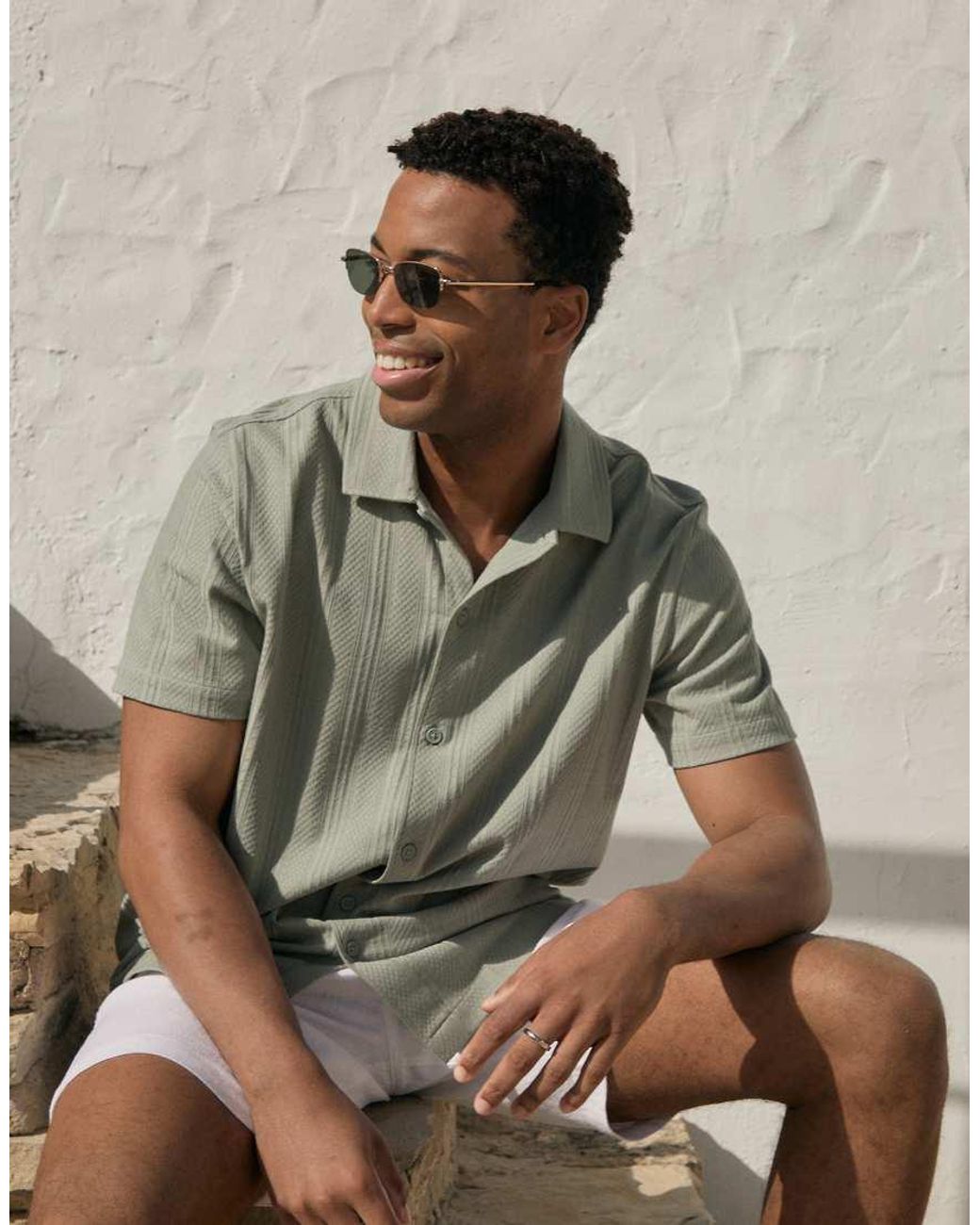 Threadbare Brown Knitted Cotton Blend Short Sleeve Shirt for men