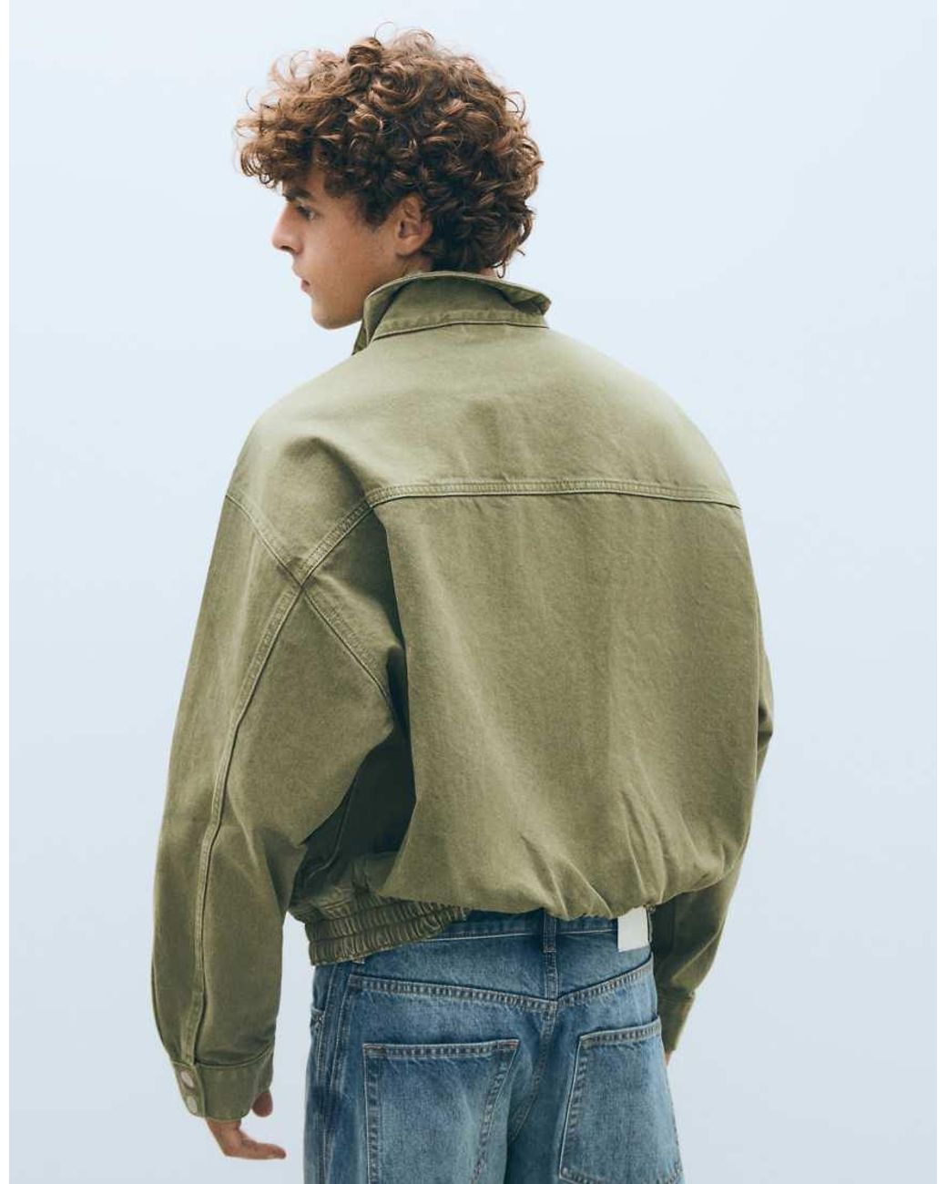 Bershka Green Double-Breasted Funnel Neck Jacket With Pocket for men