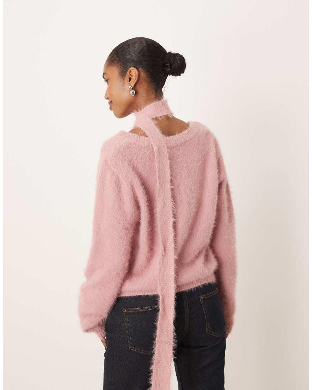 Motel Pink Dikara V-neck Fluffy Slouchy Jumper With Matching Scarf