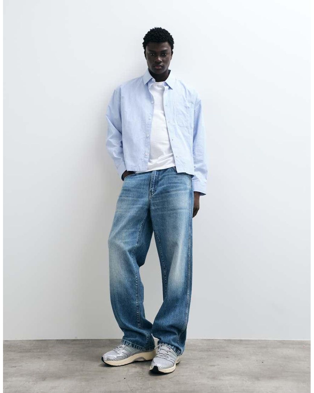 ASOS Blue Boxy Oversized Stripe Shirt With Dragon Print for men