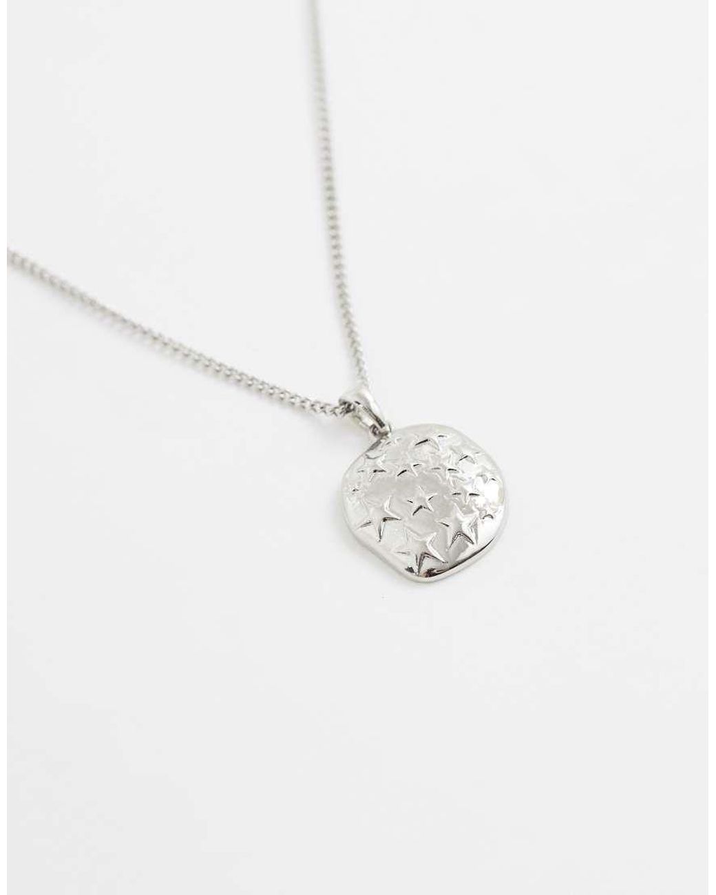 Reclaimed Vintage White Rhodium Pendant With Star Emboss Necklace for men