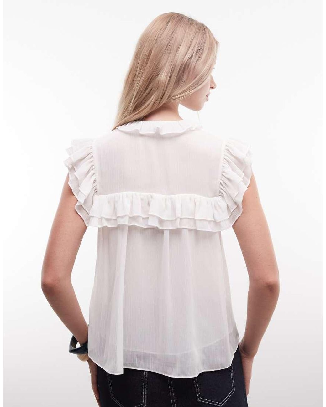 Monki White Organza Ruffle Babydoll Blouse