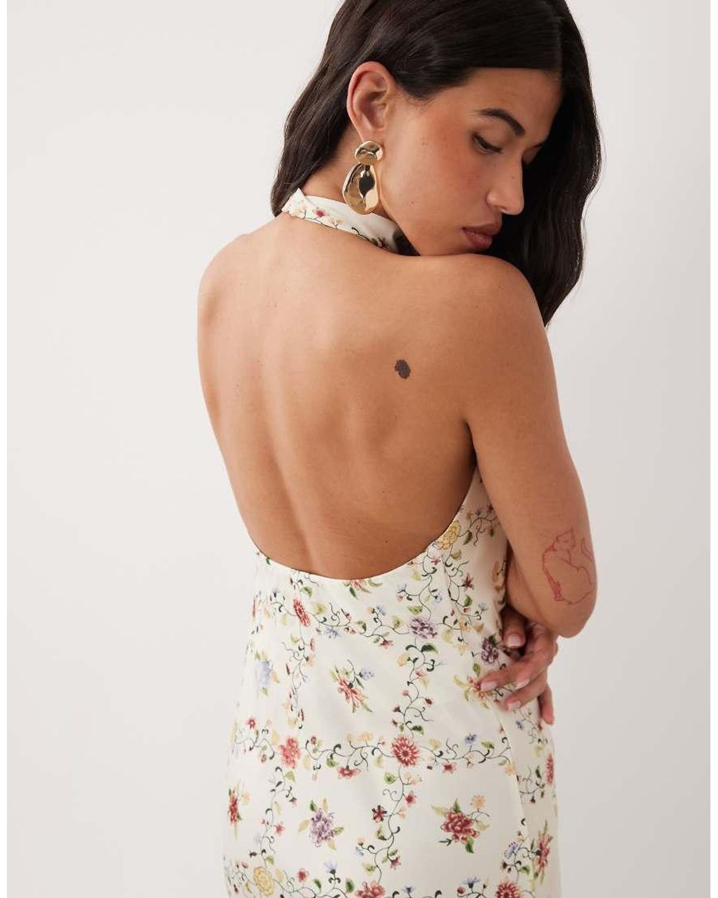 Y.A.S Natural Halter Neck Backless Satin Maxi Dress