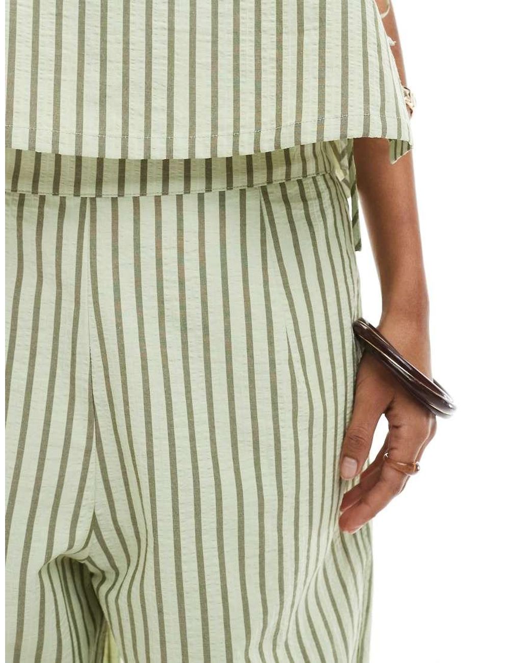 ASOS Natural Seersucker Pull On Straight Leg Trousers Co-ord
