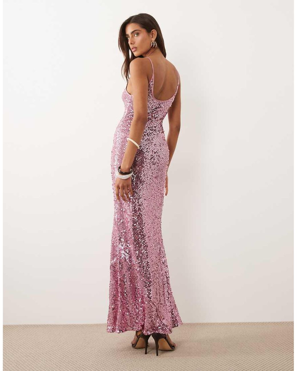 ASOS Pink Embellished Sheer Scattered Sequin Cami Maxi Dress