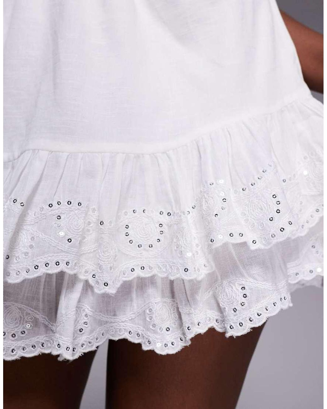 River Island Gray Embroidered Ruffle Playsuit