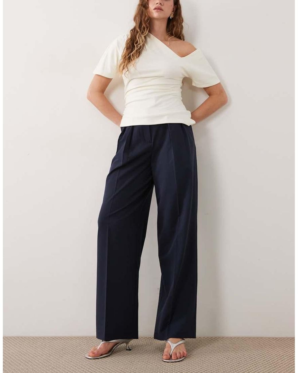 ASOS Blue Tailored Wide Leg Pants With Pleat Detail