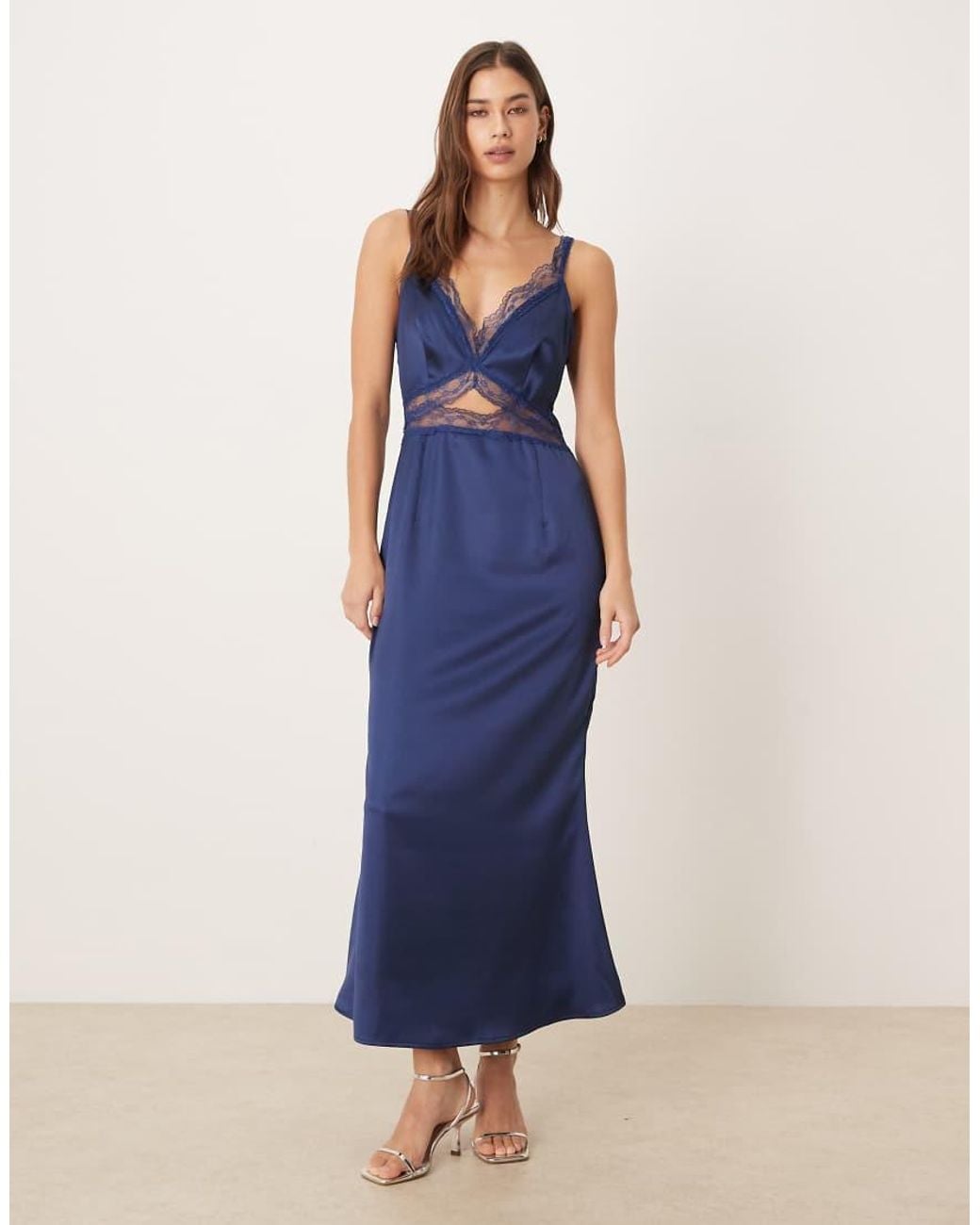 Never Fully Dressed Blue Mimi Satin Slip Midaxi Dress