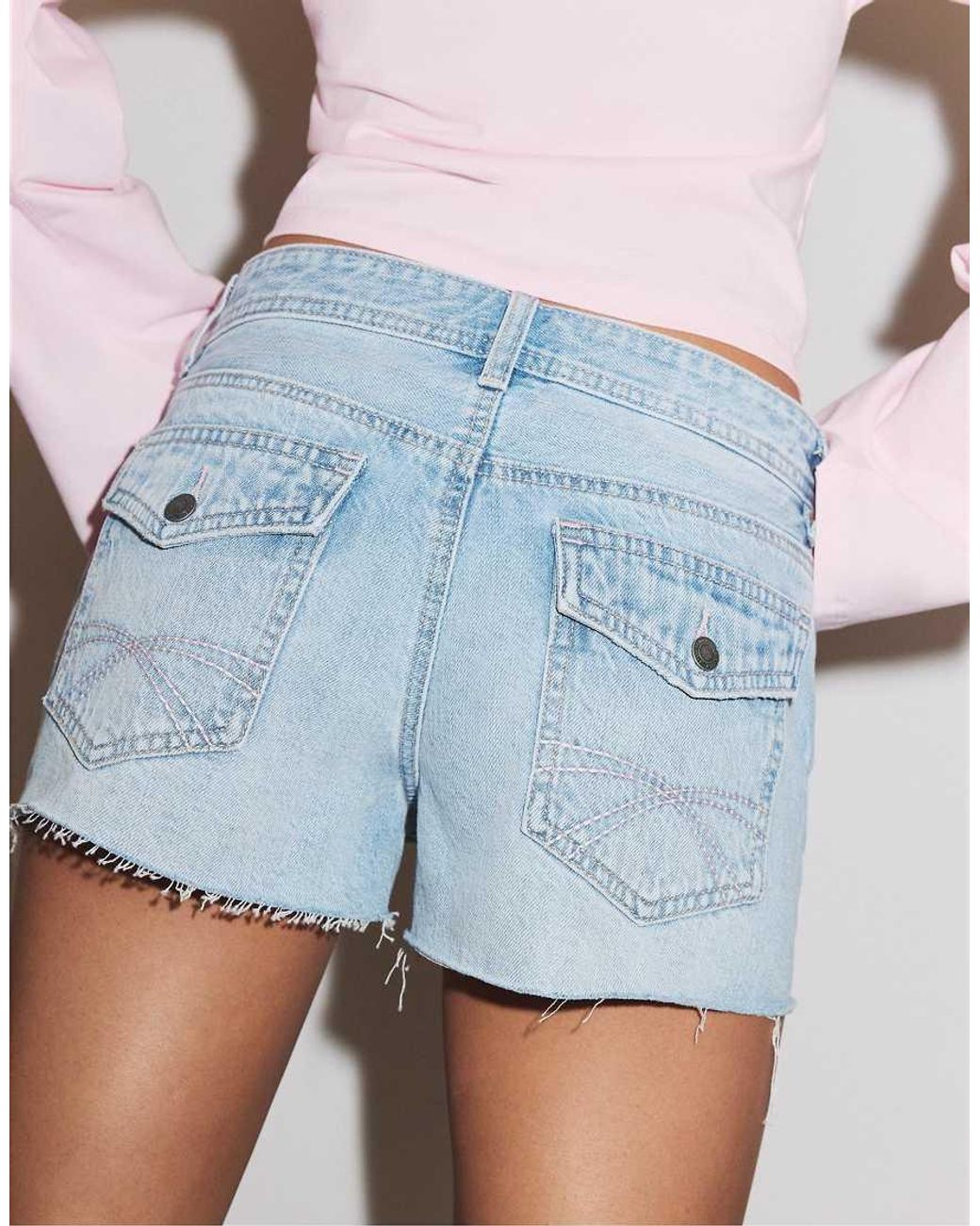 Stradivarius Blue Low-Rise Denim Shorts
