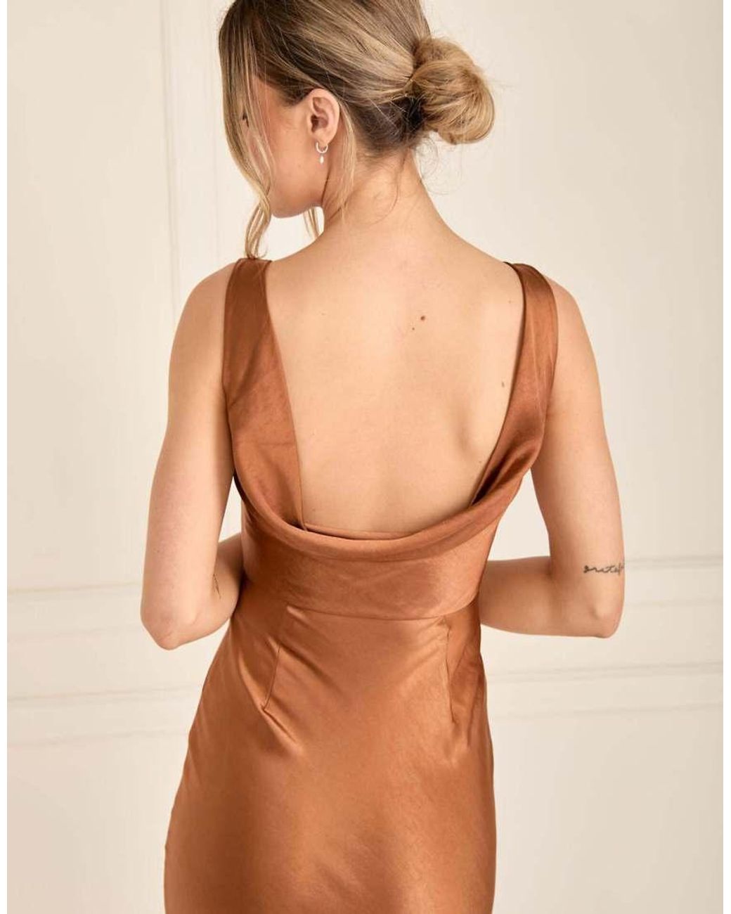 Six Stories Natural Cowl Back Satin Bridesmaid Dress