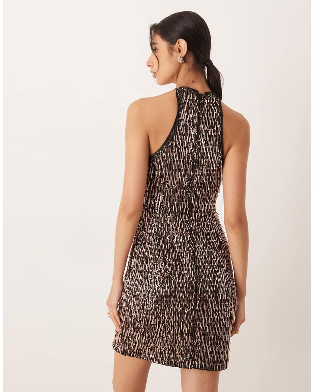 Amy Lynn Brown Curled Sequin Cut Away Mini Dress