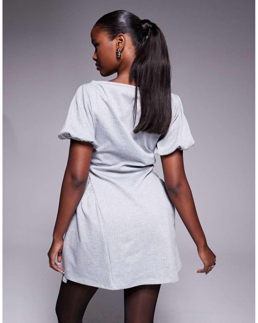 ASOS Gray Puff Sleeve Godet Hip Mini Dress