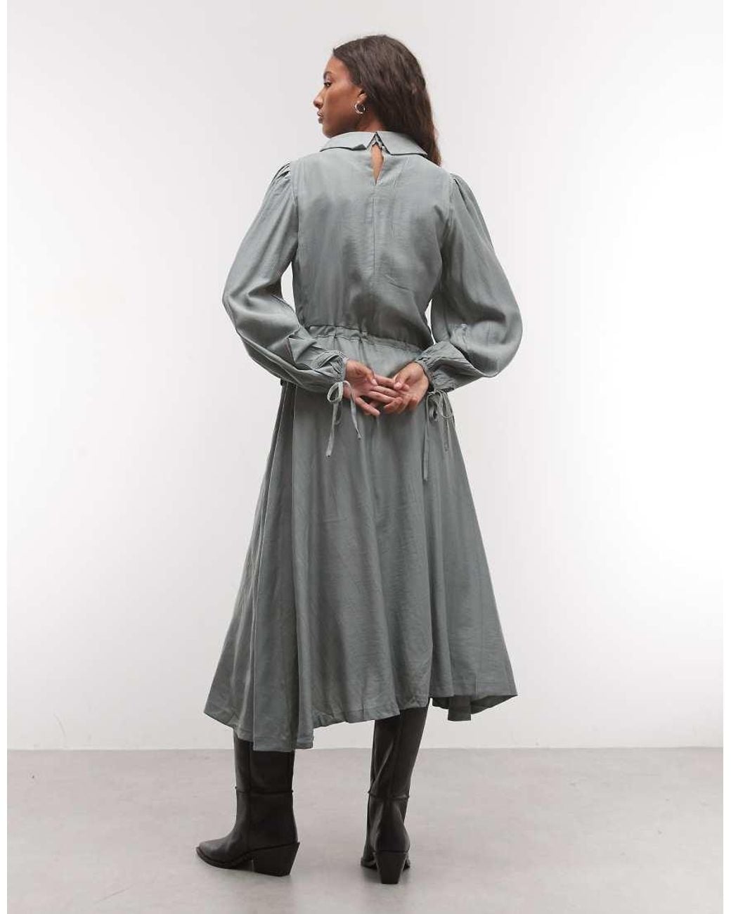 Daisy Street Gray Chuck On Asymmetric Shirt Midaxi Dress