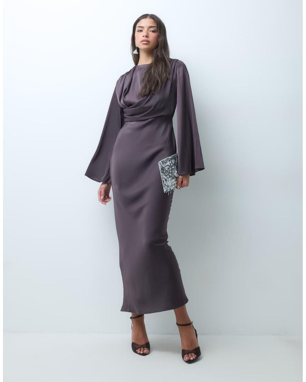 ASOS Blue Flute Sleeve Draped Maxi Dress