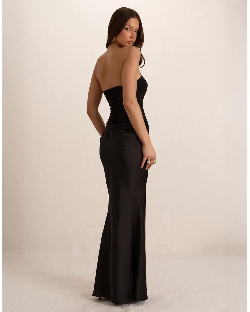Missy Empire Black Woven Corset Top Pleated Satin Maxi Dress