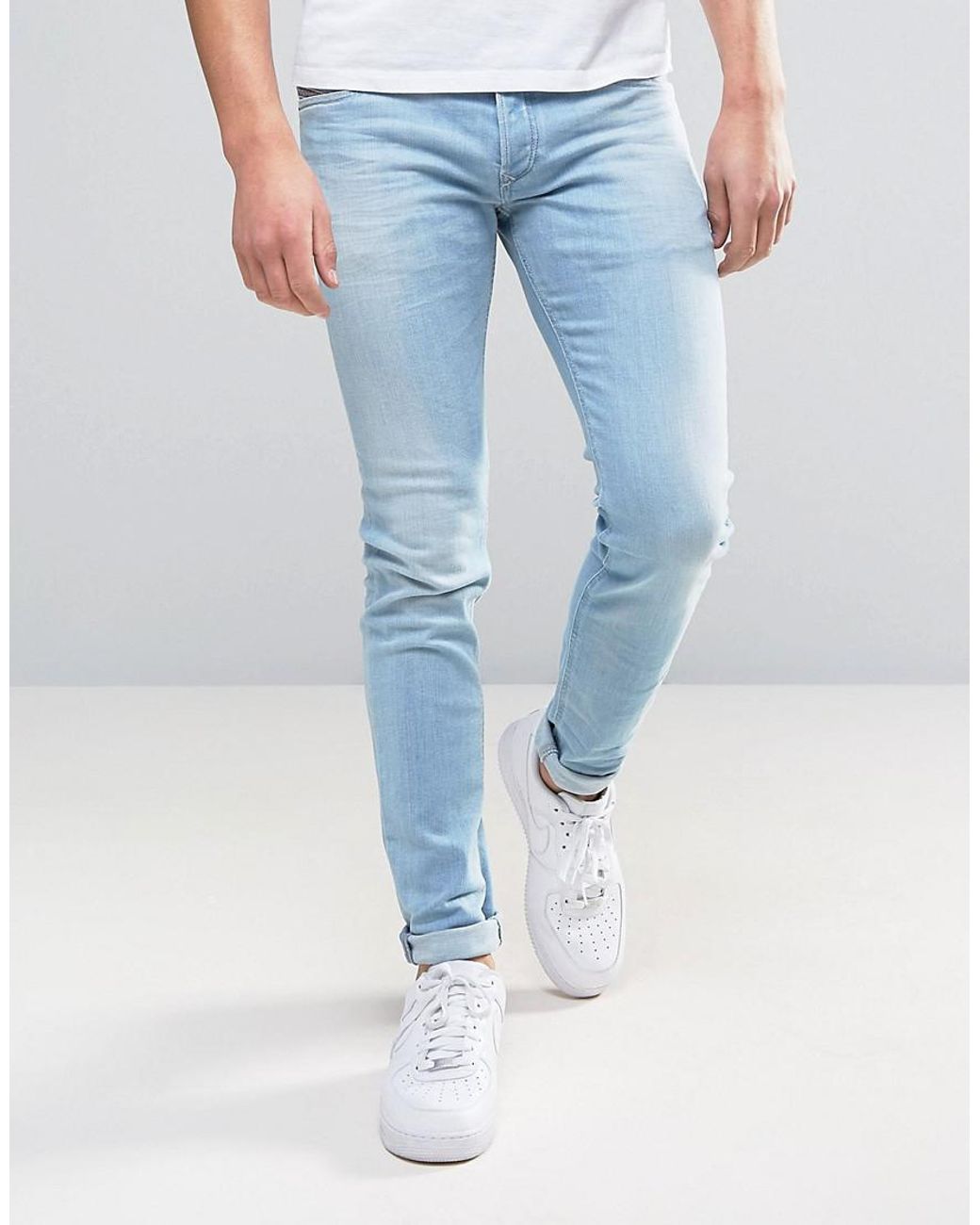 DIESEL Sleenker Skinny Jeans 084eb Light Wash in Blue for Men | Lyst