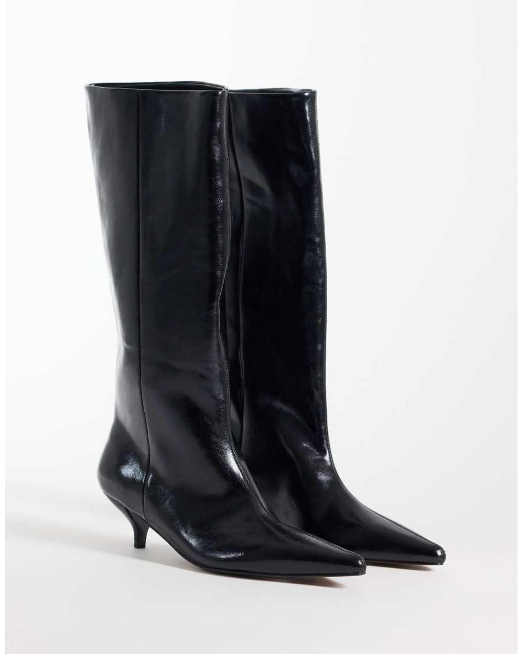 ASOS Black Camille Kitten Heel Pull On Knee Boots