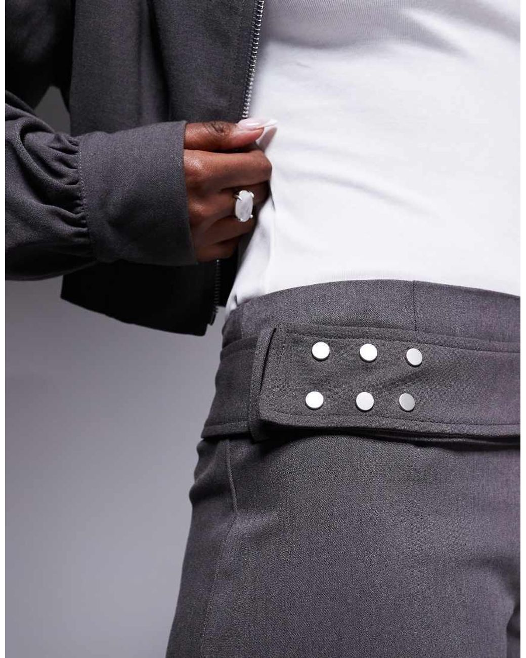 Kaiia Gray Exclusive Tailored Stud Belt Detail Micro Shorts