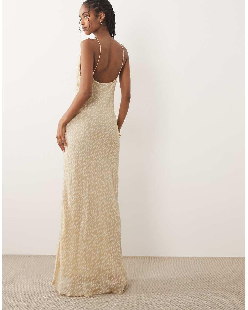 Mango Natural Textured Cowl Neck Maxi Dress