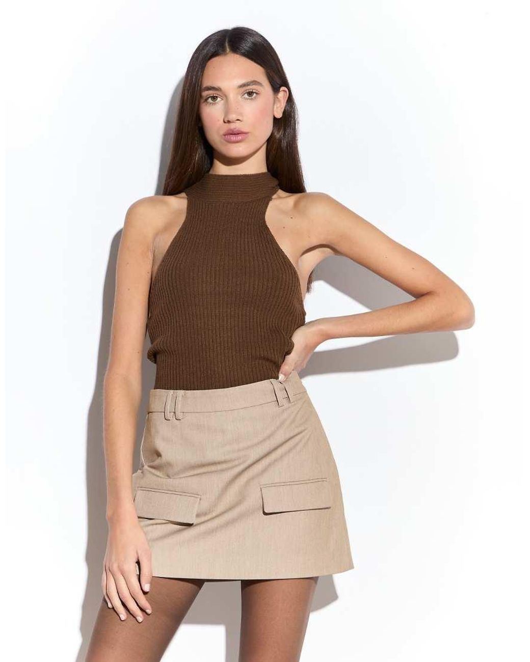 NARRATED White Halter Neck Knit Bodysuit
